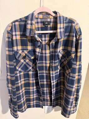Obey Worldwide Blue Tan Plaid Flannel Button Up Shirt Men’s XL Skate Streetwear